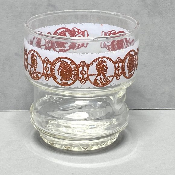 Vintage Libbey Punch Cup Copper Penny Indian Head Coins MCM Drink Glass - Picture 2 of 9